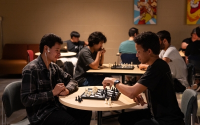 Students play chess in the Games Room