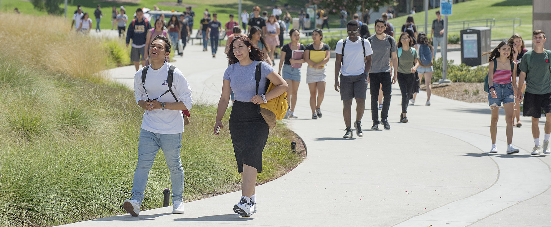 Students walking outside on campus