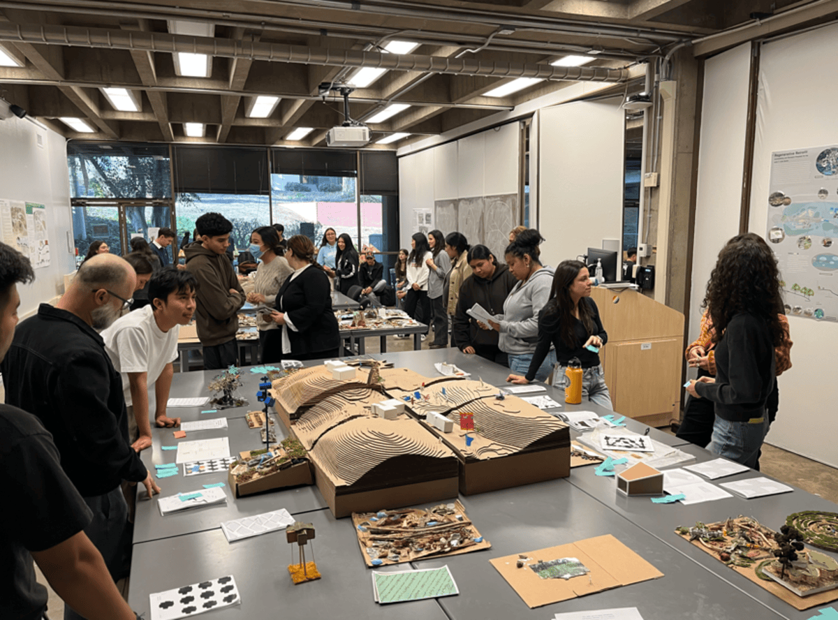 Landscape architecture students with their design models